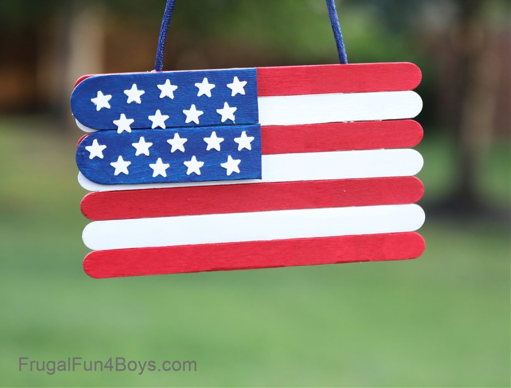 An American flag made out of popsicle sticks.