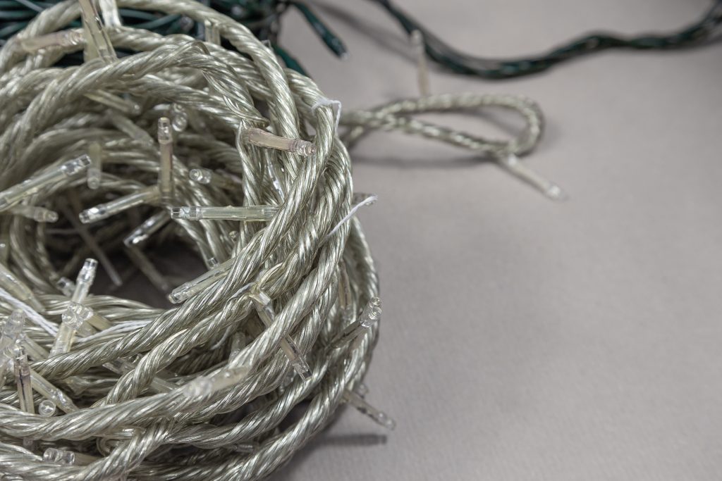 A bundle of christmas string lights.