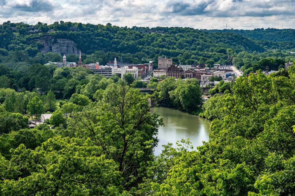 Aerial shot of Frankfort, Kentucky.