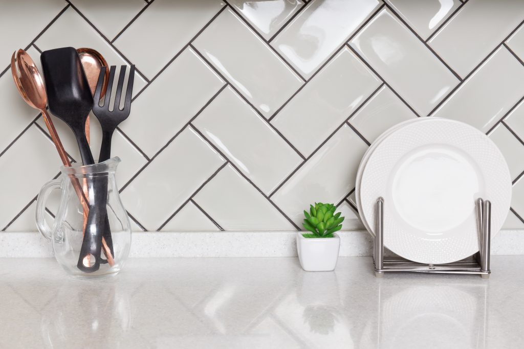 A close-up of kitchen backsplash.