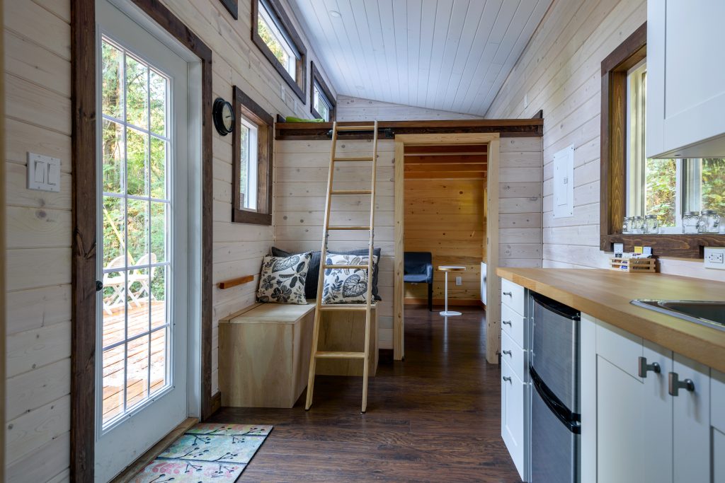 The clean interior of a tiny home.